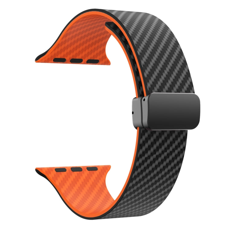 Skorter | For Apple Watch SE 2023 44mm Carbon Fiber Magnet Black Buckle Watch Band (Black Orange)