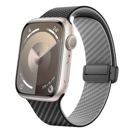 Skorter | For Apple Watch SE 2023 44mm Carbon Fiber Magnetic Black Buckle Watch Band (Black Gray)