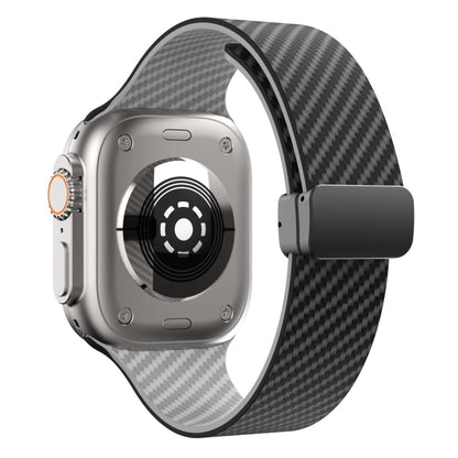 Skorter | For Apple Watch SE 2023 44mm Carbon Fiber Magnetic Black Buckle Watch Band (Black Gray)