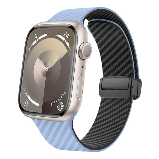 Skorter | For Apple Watch SE 2023 44mm Carbon Fiber Magnetic Black Buckle Watch Band (Light Blue Black)