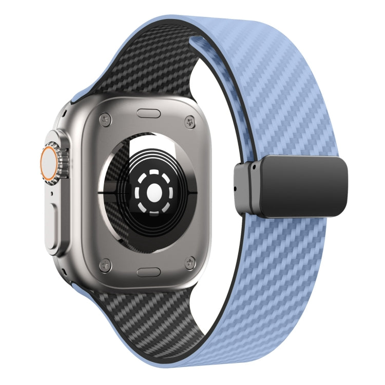 Skorter | For Apple Watch SE 2023 44mm Carbon Fiber Magnetic Black Buckle Watch Band (Light Blue Black)