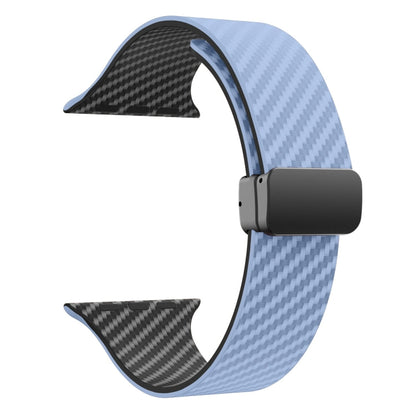 Skorter | For Apple Watch SE 2023 44mm Carbon Fiber Magnetic Black Buckle Watch Band (Light Blue Black)