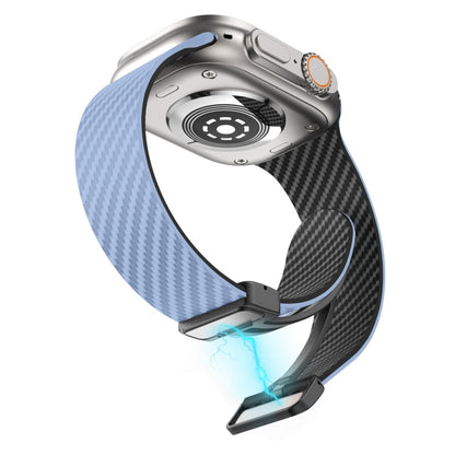 Skorter | For Apple Watch SE 2023 44mm Carbon Fiber Magnetic Black Buckle Watch Band (Light Blue Black)