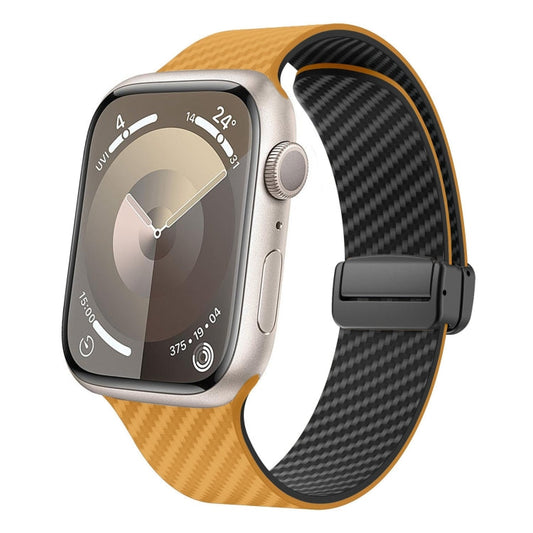 Skorter | For Apple Watch SE 2023 44mm Carbon Fiber Magnetic Black Buckle Strap (Light Brown Black)