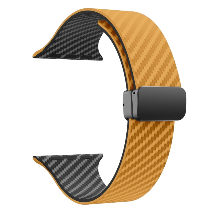 Skorter | For Apple Watch SE 2023 44mm Carbon Fiber Magnetic Black Buckle Strap (Light Brown Black)