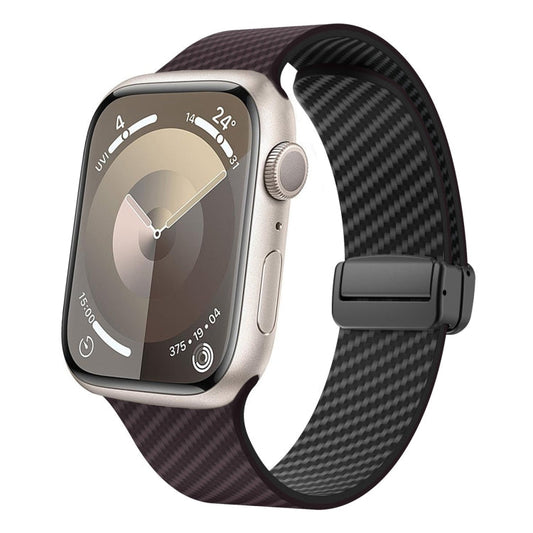 Skorter | For Apple Watch SE 2023 44mm Carbon Fiber Magnetic Black Buckle Watch Band (Dark Brown Black)