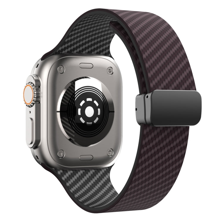Skorter | For Apple Watch SE 2023 44mm Carbon Fiber Magnetic Black Buckle Watch Band (Dark Brown Black)