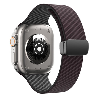Skorter | For Apple Watch SE 2023 44mm Carbon Fiber Magnetic Black Buckle Watch Band (Dark Brown Black)