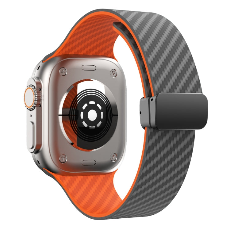 Skorter | For Apple Watch SE 2023 44mm Carbon Fiber Magnetic Black Buckle Watch Strap (Spacy Gray Orange)