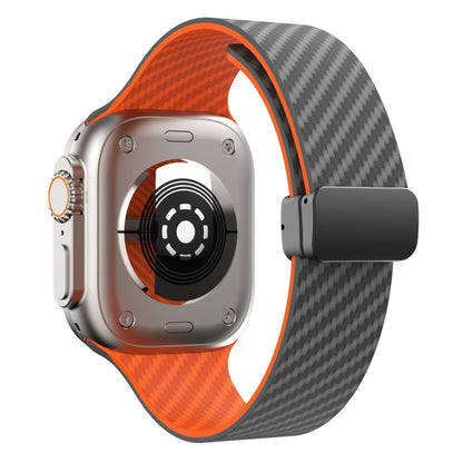 Skorter | For Apple Watch SE 2023 44mm Carbon Fiber Magnetic Black Buckle Watch Strap (Spacy Gray Orange)