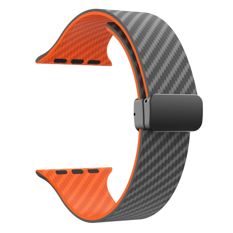 Skorter | For Apple Watch SE 2023 44mm Carbon Fiber Magnetic Black Buckle Watch Strap (Spacy Gray Orange)