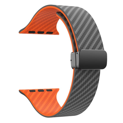 Skorter | For Apple Watch SE 2023 44mm Carbon Fiber Magnetic Black Buckle Watch Strap (Spacy Gray Orange)