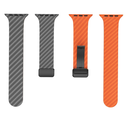 Skorter | For Apple Watch SE 2023 44mm Carbon Fiber Magnetic Black Buckle Watch Strap (Spacy Gray Orange)