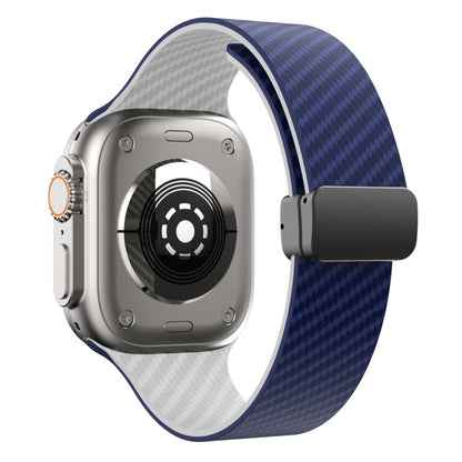 Skorter | For Apple Watch SE 2022 44mm Carbon Fiber Magnetic Black Buckle Wristwatch (Royal Blue White)