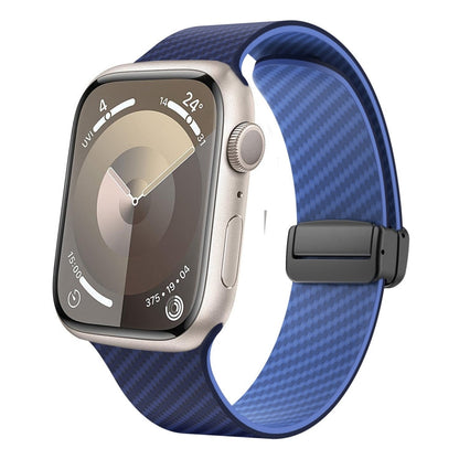 Skorter | For Apple Watch SE 2022 44 mm Carbon Fiber Magnetic Black Buckle Strap (Royal Blue Light Blue)