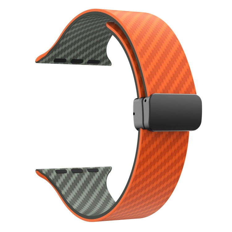 Skorter | For Apple Watch SE 2022 44mm Carbon Fiber Magnetic Black Buckle Watch Band (Orange Grass)