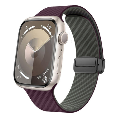 Skorter | For Apple Watch SE 2022 44mm Carbon Fiber Magnetic Black Buckle Watch Band (Purple Green)