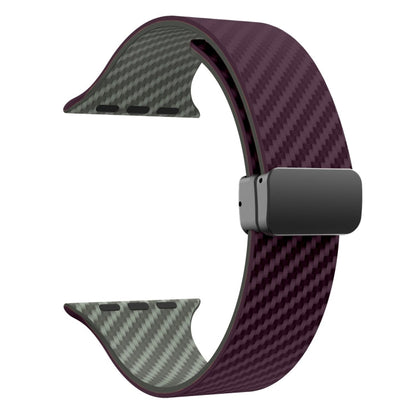 Skorter | For Apple Watch SE 2022 44mm Carbon Fiber Magnetic Black Buckle Watch Band (Purple Green)