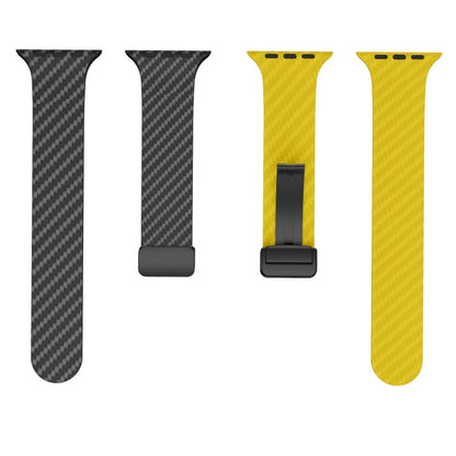 Skorter | For Apple Watch SE 2022 44mm Carbon Fiber Magnet Black Buckle Band (Black Yellow)