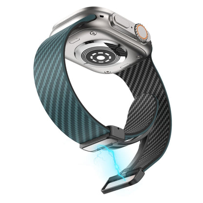 Skorter | For Apple Watch SE 2022 44mm Carbon Fiber Magnetic Black Buckle Band (Dark Green Black)