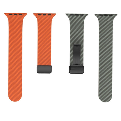 Skorter | For Apple Watch 42mm Carbon Fiber Magnetic Black Buckle Strap (Orange Grass)