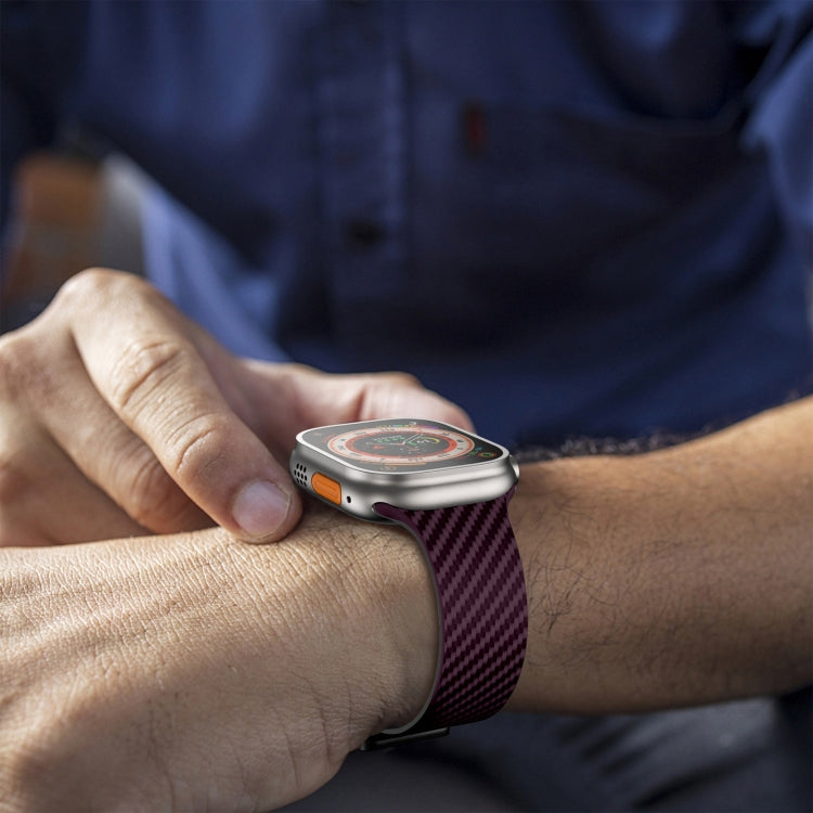 Skorter | For Apple Watch 42mm Carbon Fiber Magnetic Black Buckle Watch Band (Purple Green)