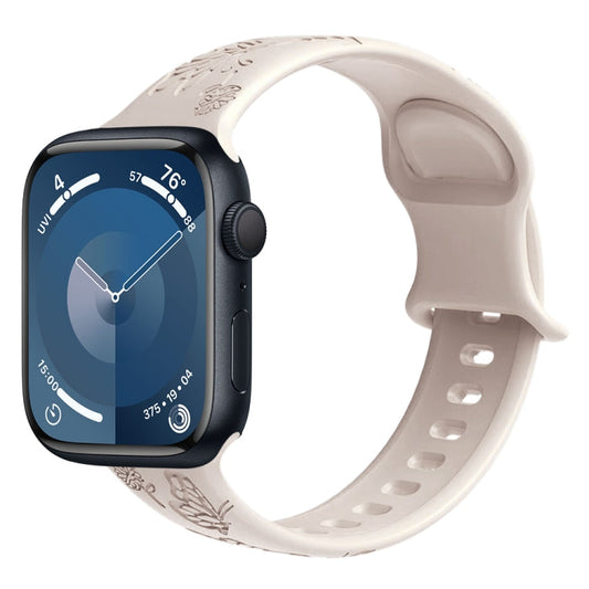 Skorter | For Apple Watch SE 2023 44mm Butterfly Flower Embossing Silicone Watch Band (Starlight)
