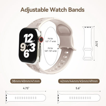 Skorter | For Apple Watch SE 2023 44mm Butterfly Flower Embossing Silicone Watch Band (Starlight)