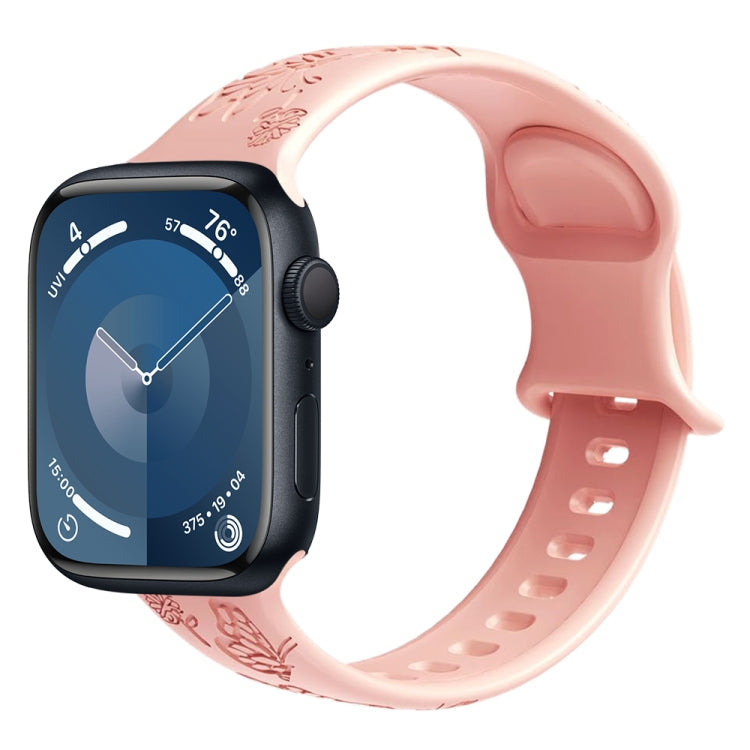 Skorter | For Apple Watch SE 2022 44mm Butterfly Flower Embossed Silicone Watch Band (Retro Rose)