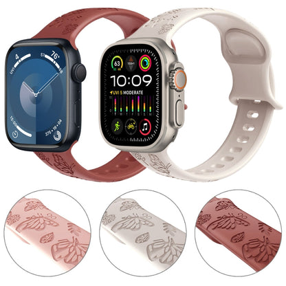 Skorter | For Apple Watch SE 2023 44mm Butterfly Flowers Embossed Silicone Band (Brick Red)
