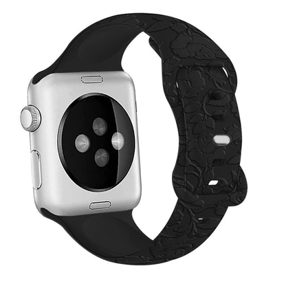 Skorter | For Apple Watch SE 2023 40mm Rose Imprint Silicone Watch Band (Black)