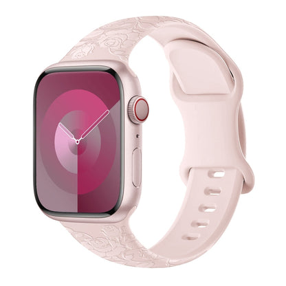 Skorter | For Apple Watch 42mm Rose Embossed Silicone Watch Band (Pink)