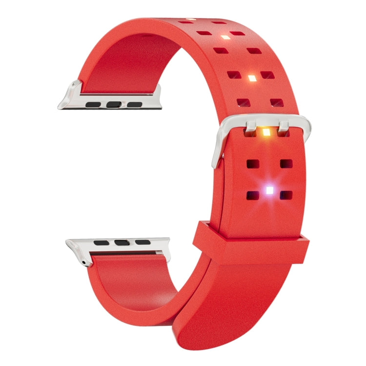 Skorter | For Apple Watch 38 mm Luminous Colorful Light Silicone Watch Band (Red)