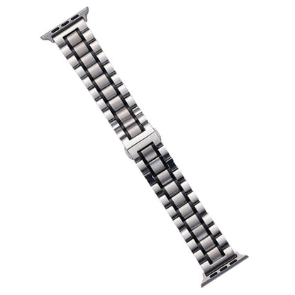 Skorter | For Apple Watch SE 2023 44mm Five-Pearl Stainless Steel Watch Band (Silver Black)