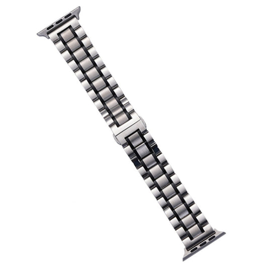 Skorter | For Apple Watch SE 2023 44mm Five-Pearl Stainless Steel Watch Band (Silver Black)