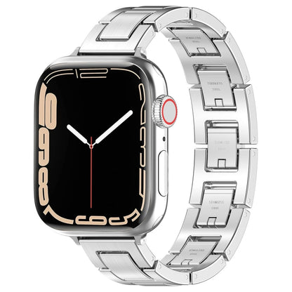 Skorter | For Apple Watch 42mm H Slim Stainless Steel Watch Band (Silver)