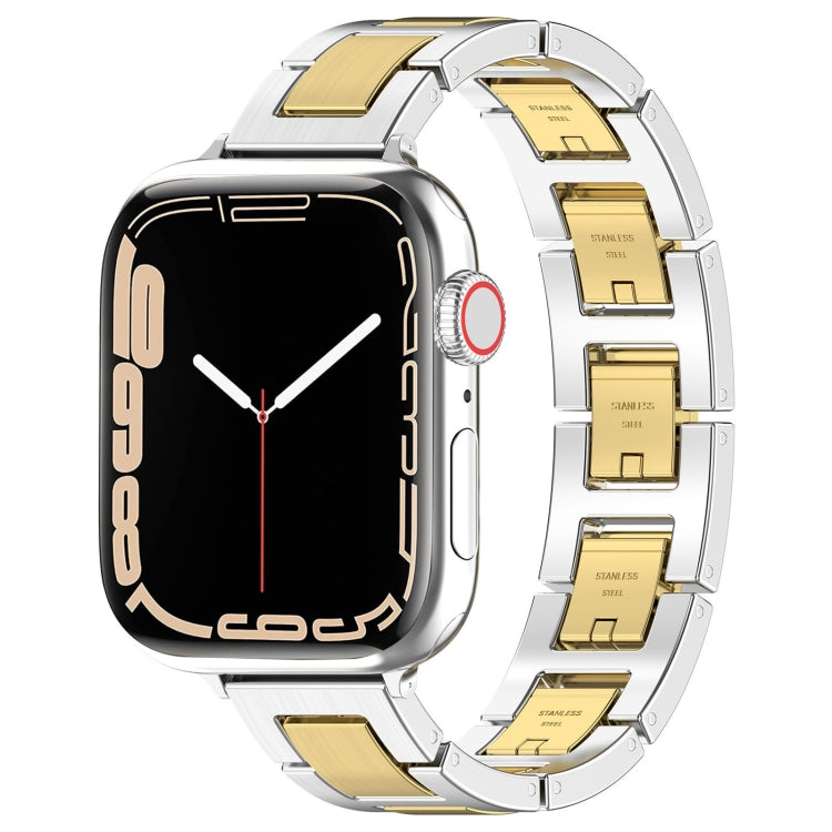 Skorter | For Apple Watch 38mm H Slim Stainless Steel Band (Silver Gold)