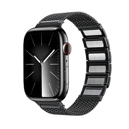 Skorter | For Apple Watch SE 2022 44 mm Magnetic Closure Braided Chain Stainless Steel Bracelet (Black)