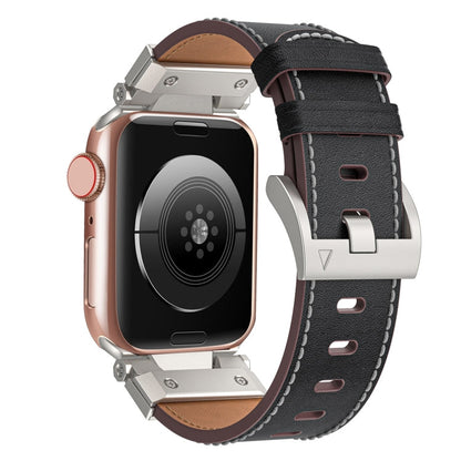 Skorter | For Apple Watch 42mm Mecha Style Leather Watch Band (Black Napa)