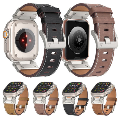 Skorter | For Apple Watch 42mm Mecha Style Leather Watch Band (Black Napa)
