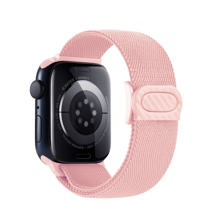Skorter | For Apple Watch SE 2023 44mm Carbon Fiber Texture Snap Buckle Nylon Watch Band (Pink)