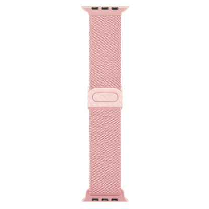 Skorter | For Apple Watch SE 2023 44mm Carbon Fiber Texture Snap Buckle Nylon Watch Band (Pink)