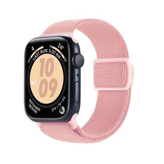 Skorter | For Apple Watch SE 2023 44mm Carbon Fiber Texture Snap Buckle Nylon Watch Band (Pink)