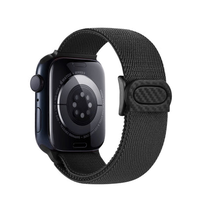 Skorter | For Apple Watch SE 2023 44mm Carbon Fiber Texture Zip Closure Nylon Watch Band (Black)