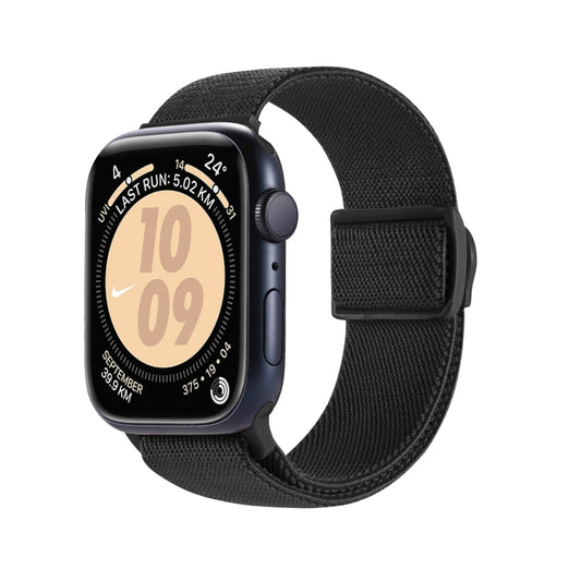 Skorter | For Apple Watch SE 2023 44mm Carbon Fiber Texture Zip Closure Nylon Watch Band (Black)