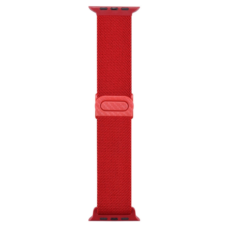 Skorter | For Apple Watch SE 2023 44mm Carbon Fiber Texture Snap Buckle Nylon Strap (Red)
