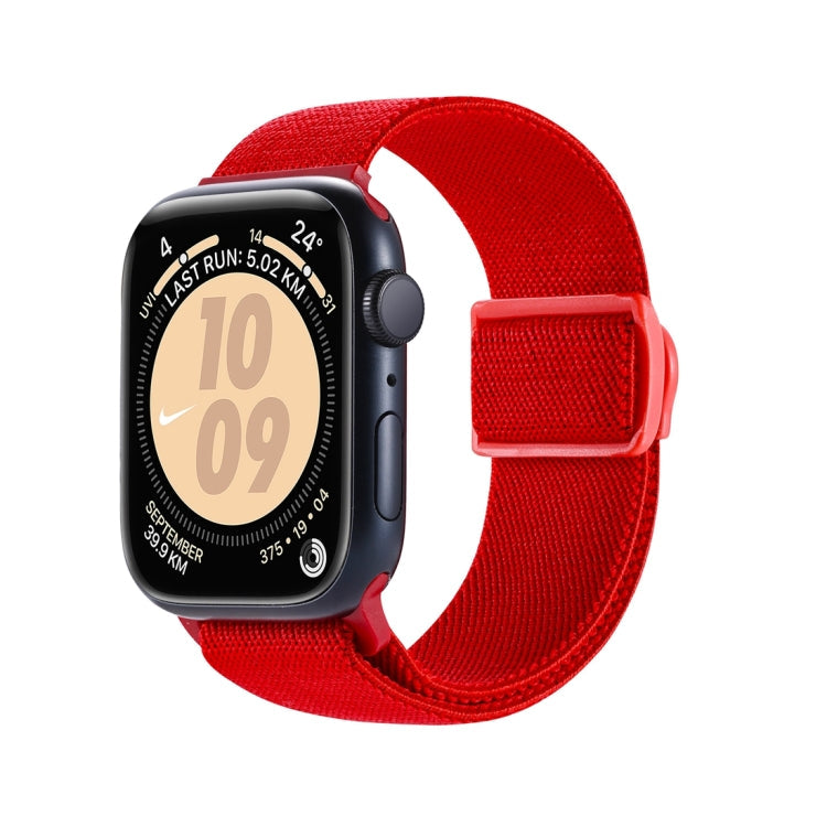 Skorter | For Apple Watch SE 2023 44mm Carbon Fiber Texture Snap Buckle Nylon Strap (Red)