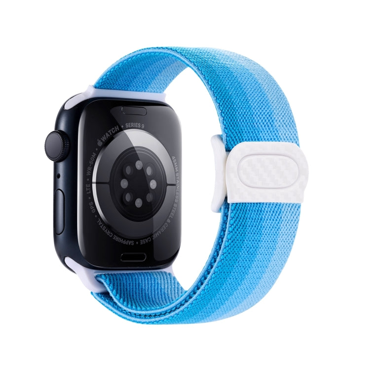 Skorter | For Apple Watch SE 2023 44mm Carbon Fiber Texture Snap Closure Nylon Watch Band (Gradient Blue)