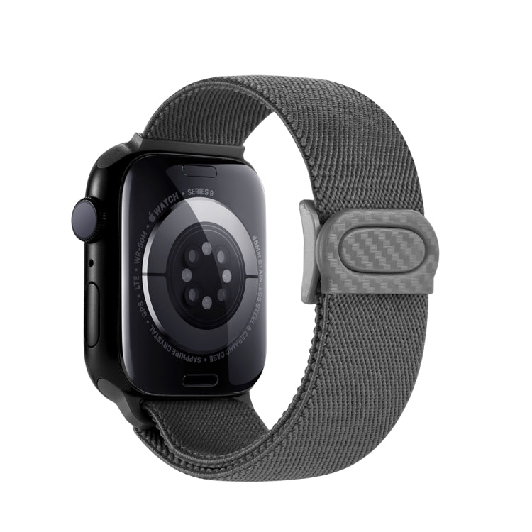 Skorter | For Apple Watch SE 2022 44mm Carbon Fiber Texture Snap-Buckle Nylon Watch Band (Gray)