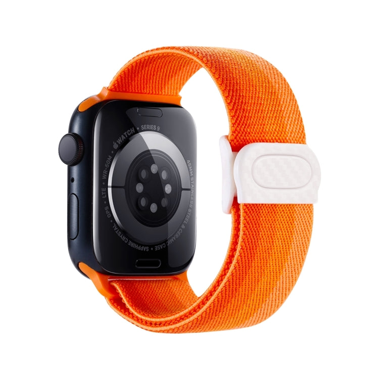 Skorter | For Apple Watch SE 2022 44mm Carbon Fiber Texture Snap Buckle Nylon Watch Band (Gradient Orange)